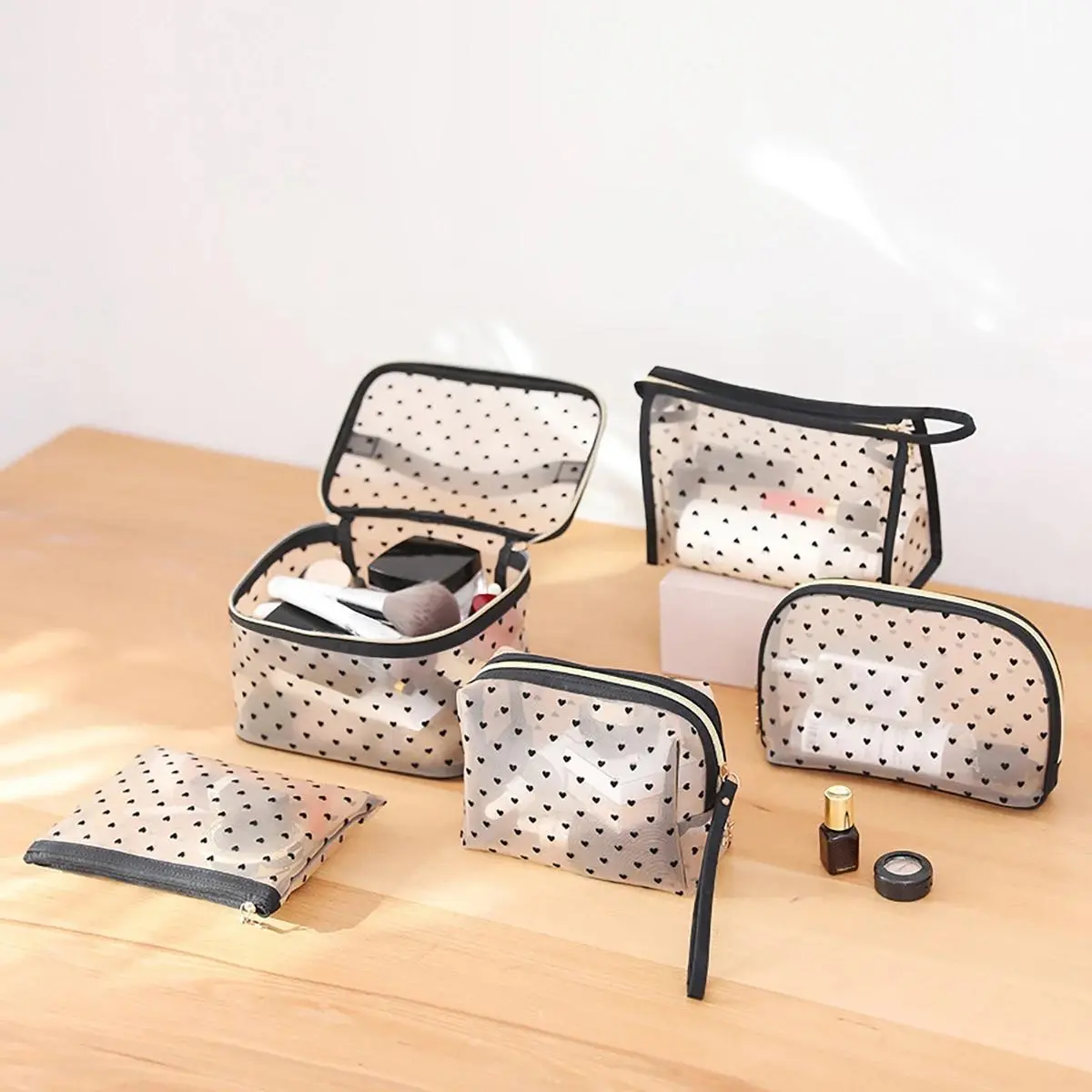 Portable Makeup Bag, 5pcs/set Large Capacity Cosmetic Storage Bag, Travel Toiletry Bag, Zipper Makeup Organizer, Makeup Tool