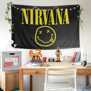 Nazhifa Printing - Poster Bendera Nirvana, Hiasan Dinding, Wall Décor, Tapestry Band
