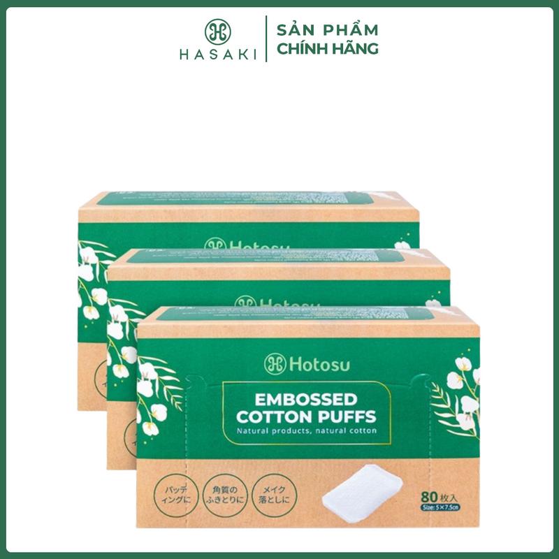 Combo 3 Bông Tẩy Trang Hotosu Hộp 80 Miếng Embossed Cotton Puffs | HASAKI BEAUTY