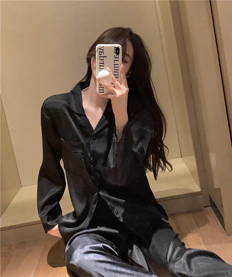 Product Introduction of Bộ Đồ Ngủ Lụa Lạnh Jacquard, Cao Cấp, Quần Dài Tay Dành Cho Nữ, Mỏng, Thích Hợp Cho Mùa Hè, Lý Tưởng Cho Sinh Viên, Làm Bằng Lụa Ins, Đồ Mặc Nhà 21