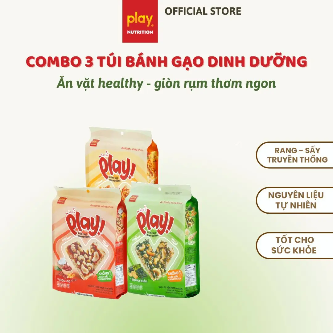 Combo 3 Túi Bánh Gạo Dinh Dưỡng Let’s Play - Thanh gạo lứt ngũ cốc, bánh ăn vặt healthy