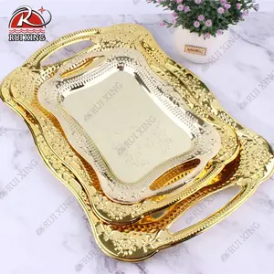 Nampan arab emas ukir pegangan baki tempat makanan oleh oleh haji dan umroh