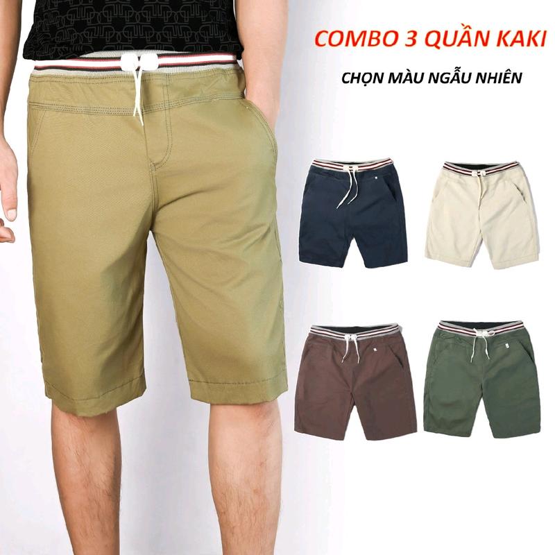 Combo 3.Quần Shot Nam Kaki Lưng Thun nam Có Dây Rút Chất Liệu Vải Kaki  thanh niên trung nên  mặc  thoải mái