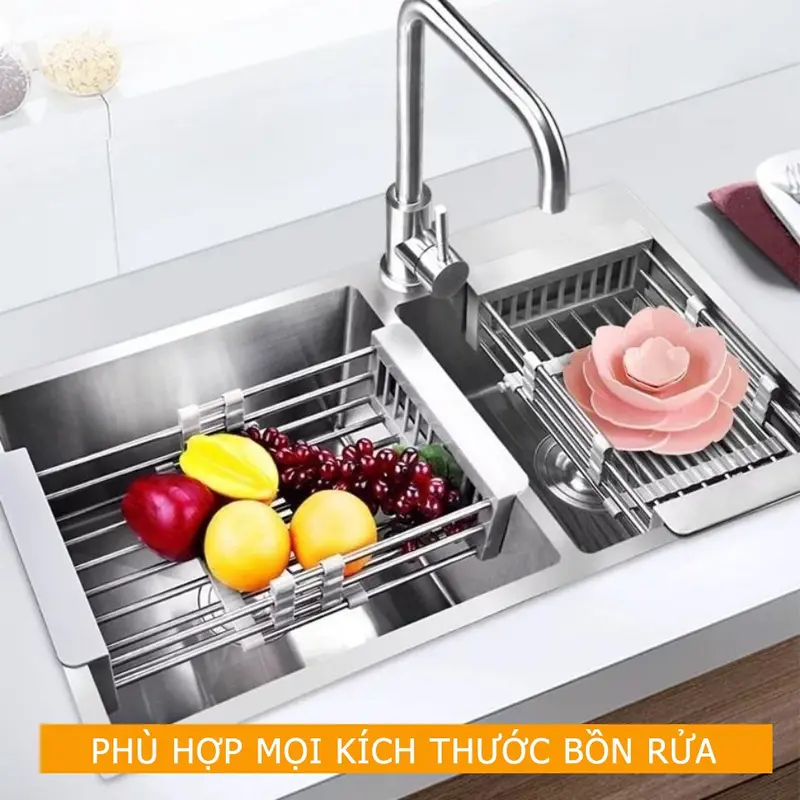 Rổ Gác Bồn Rửa Chén, Giá Inox Để Chậu Bồn Rửa Bát Đa Năng Chất Liệu Inox 304 Không Gỉ Có Thể Điều Chỉnh Kích Thước 1