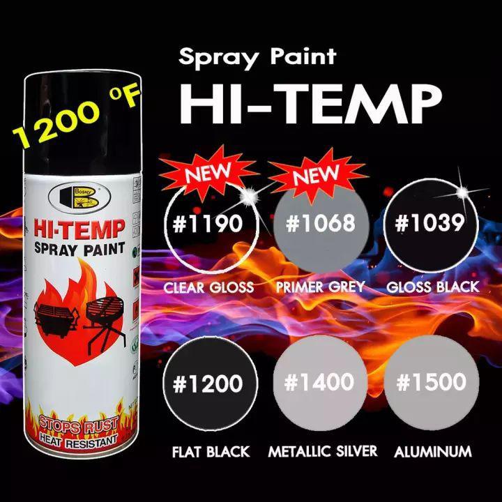 Sơn xịt chịu nhiệt độ cao HI TEMP 600°C Bosny, sơn pô xe, sơn xe máy, bếp gas, lò nướng