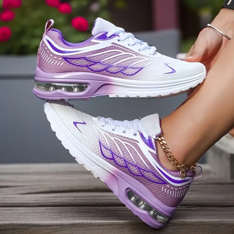 Stylish Women's Mid-Top Sneakers with Air Cushion - Breathable Mesh, Gradient Purple to White, Lace-Up Casual Sports Shoes, Comfortable EVA Insole, All-Season Wear 3