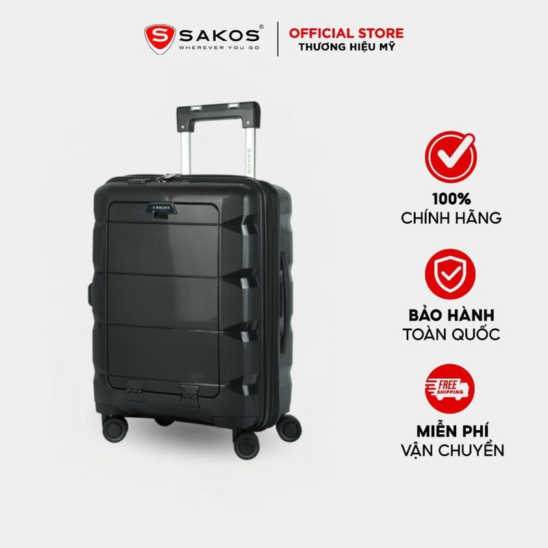 Vali Kéo Nhựa Công Nghệ Sakos Capola Size S (20inch) / Xách Tay - Nhựa PP Cao Cấp, Tích Hợp Ngăn Laptop Có Khóa Mật Khẩu, Cổng Sạc USB, Ngăn Nới Rộng