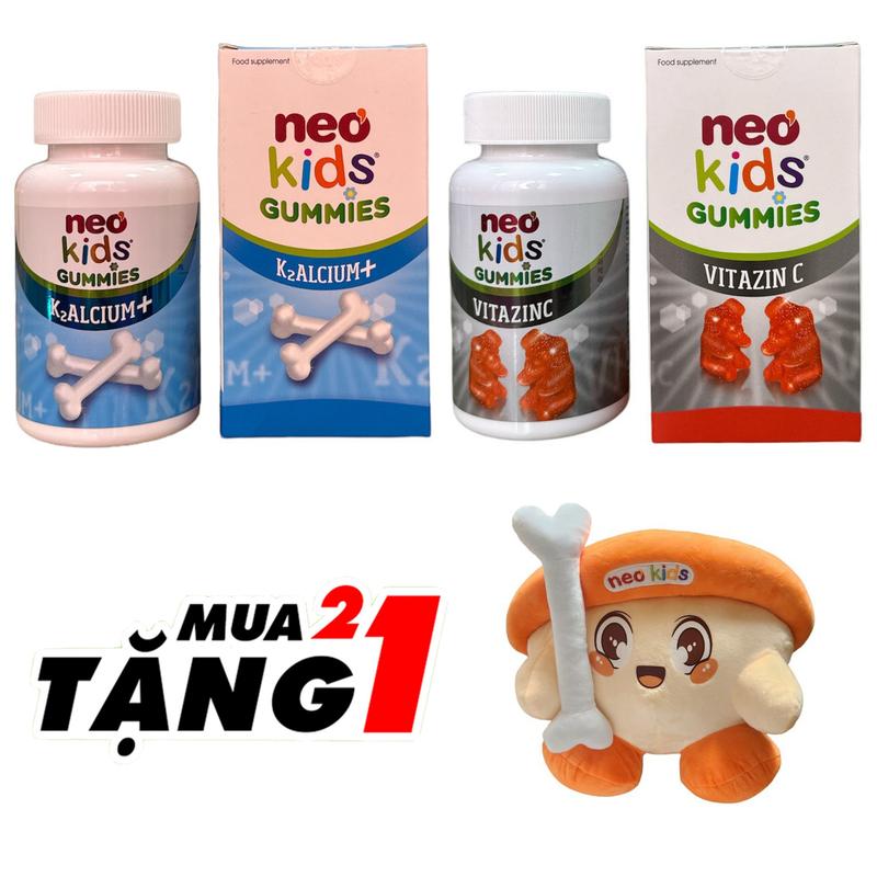( kèm quà tặng ) Bộ đôi Gummies Canxi và Kẽm Neo kids Kẹo dẻo bổ sung cho bé từ 3 tuổi (60 viên)
