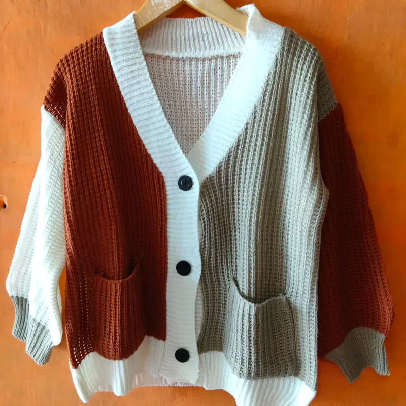 CARDIGAN RAJUT COMBINASI ANAK PEREMPUAN USIA 5-12 THN Katun Polos 3