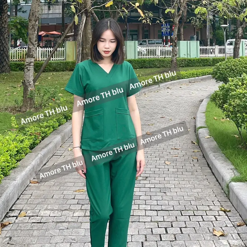 Bộ Scrubs cao cấp cotton Hàn  bác sĩ, blouse cổ tim, đồng phục điều dưỡng, Spa, thẩm mỹ viện, dược sĩ. 4