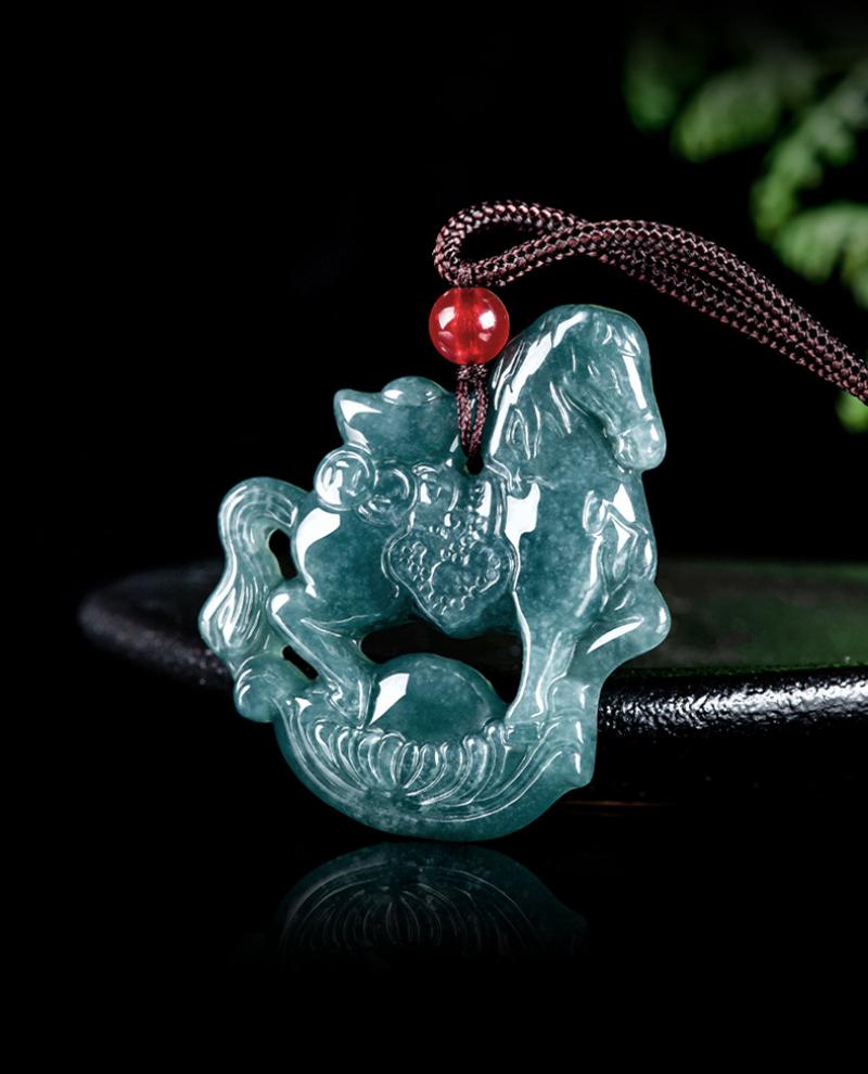 Product Introduction of Natural A Grade Jadeite Blue Water Yuanbao Horse Pendant "Get Rich Soon" Ice Jade Zodiac Horse Jadeite for Men and Women 1