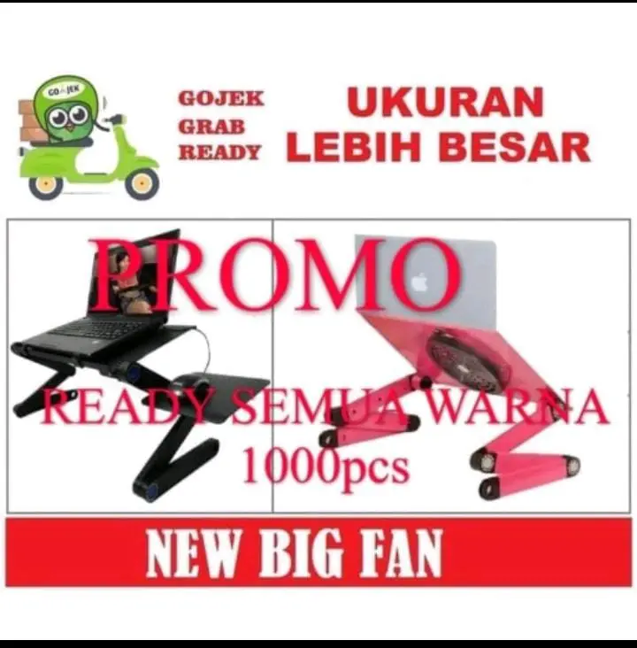 Meja Laptop table portable aluminium + cooler Fan - meja Lipat kerja  TERMURAH