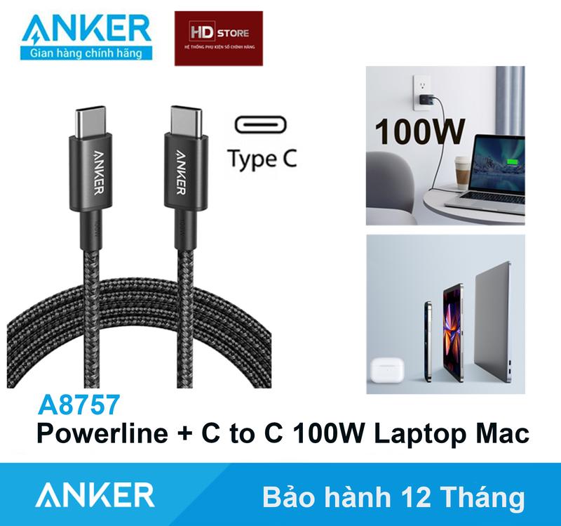 Cáp sạc ANKER Powerline Type C to Type C 100W bọc dù - A8757 sạc nhanh PD cho Iphone 15 Pro Max Laptop Macbook HD Store Phụ Kiện Sạc Điện Thoại