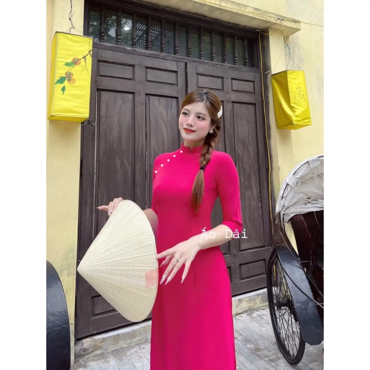 Áo dài màu HỒNG SEN + ĐÍNH NGỌC sang chảnh, vải lụa Mỹ cao cấp Nữ