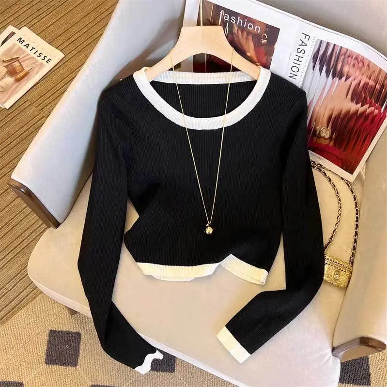 Baju Asas Baldu, Fesyen Blok Warna, Serba guna dan Bergaya, Baju Berusuk, Slim Fit, Baju Pelangsingan untuk Wanita Knitwear