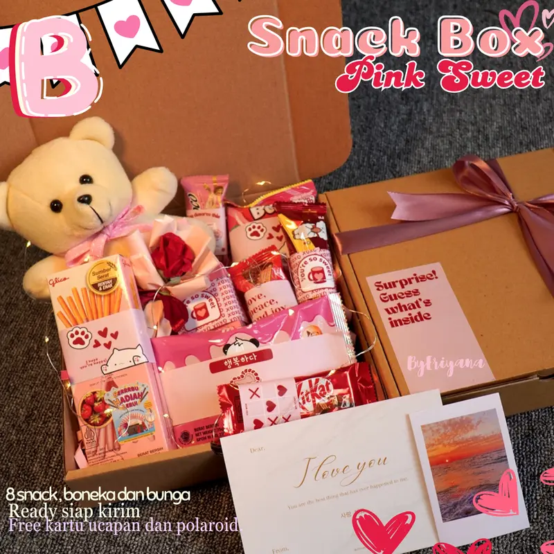 Hampers Snack Box Camilan Set Kado Jajan Makanan Minuman Makanan Ringan Ulang Tahun Valentine Wisuda Anniversary Sempro Hari Guru Pink Sweet Series Food 3