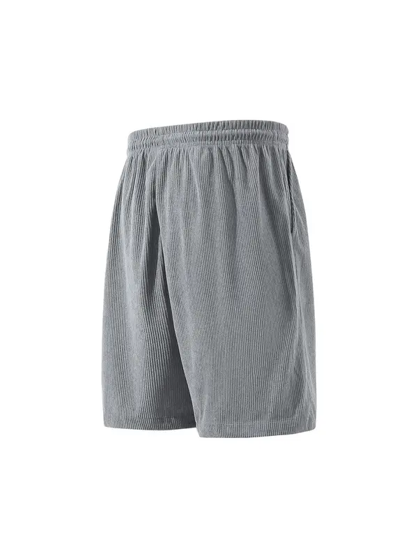 Men's Solid Corduroy Shorts, Casual Loose Fit Drawstring Waist Shorts for Summer, Men's Bottoms for Daily Wear 5