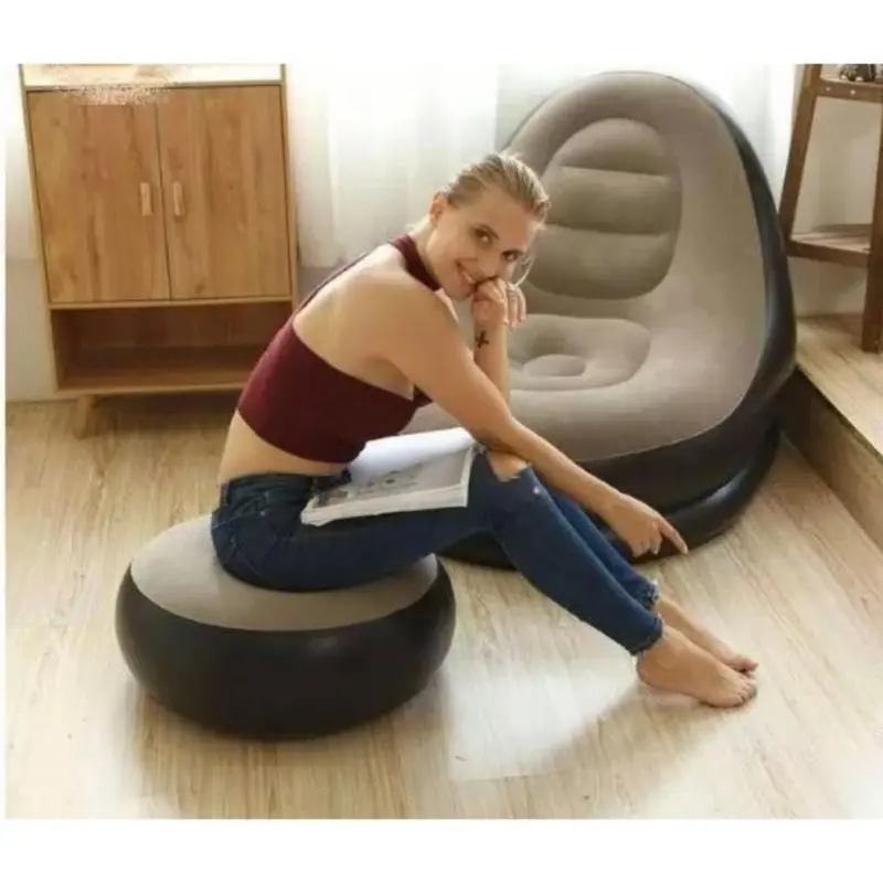 Bộ Ghế Lười Bơm Hơi - Đệm Hơi Tựa Lưng Hàn Quốc Bọc Nhung Kèm Bơm 3