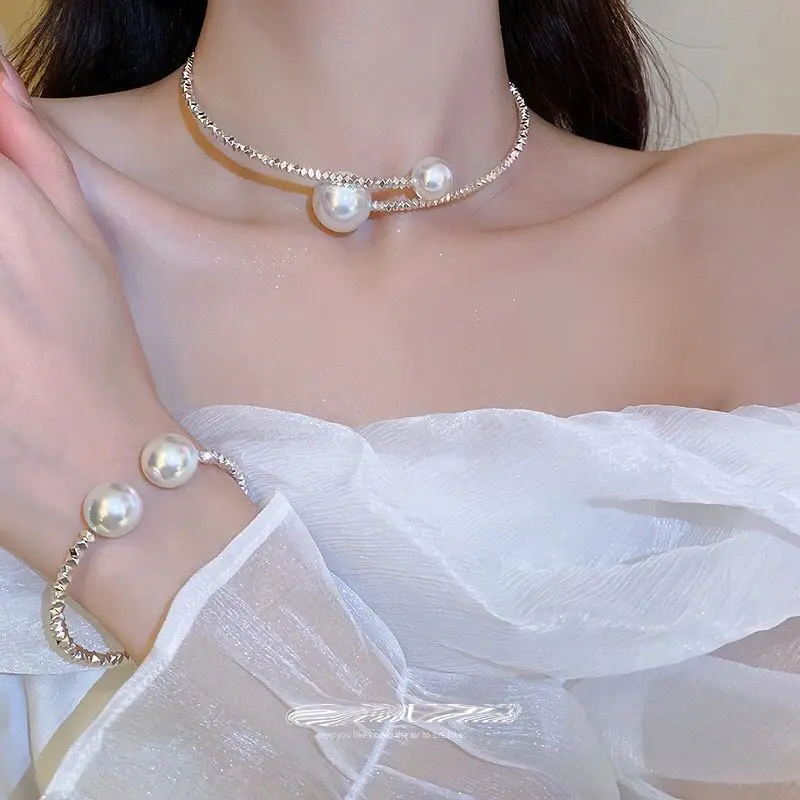 Kalung Choker Mutiara Gelang Elegant Mutiara Perhiasan Pesta Wanita