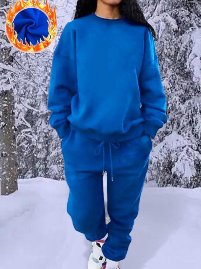 Product Introduction of 【Plus Size】 Solid Sweatshirt & Pants Set, Casual Long Sleeve Pullover & Jogger Pants, Women's Spring & Fall Clothes for Daily Wear 4