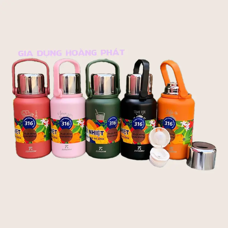 [HCM] Bình giữ nhiệt 7.ZONORM INOX 316 cao cấp, có quai xách kèm sticker nổi 0