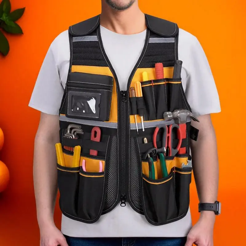 Multifunctional Outdoor Work Vest, Adjustable Breathable Tool Storage Vest, Multi-pocket Tool Organizer for Car Repair, Construction, Gardening 0