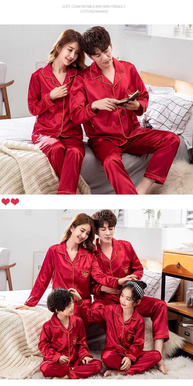 Product Introduction of Korean Style Couple Long Sleeve Parent-Child Pajamas Spring and Autumn Family Three Or Four Mother and Daughter Ice Silk Boys 'And Girls' Home Wear Suit Thin 26