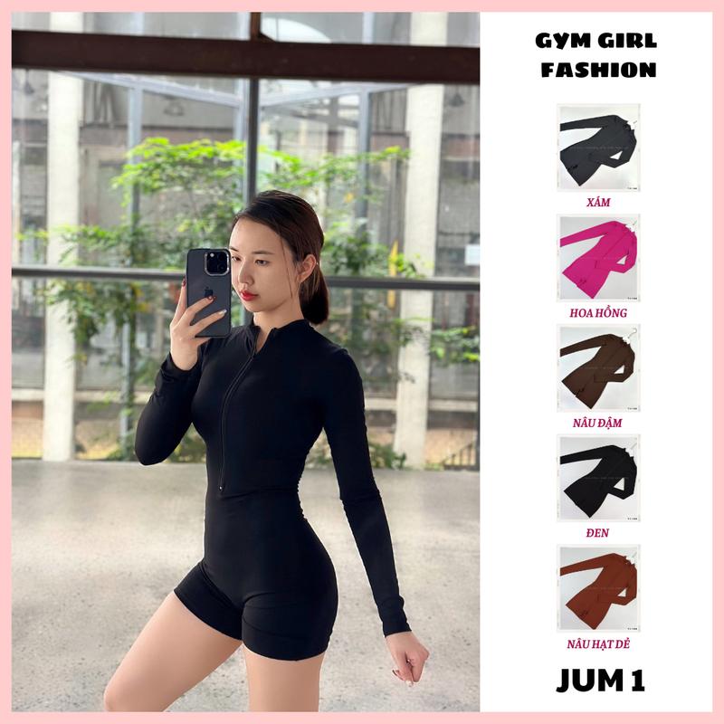Mã Jum 1: Bộ Jumpsuit Áo Liền Quần, Áo Dài Tay Ôm Sát Body Form Dáng Chuẩn Có Khóa Kéo Cổ Cao Tập Gym, Yoga Cho Nữ Sport Chạy Bộ