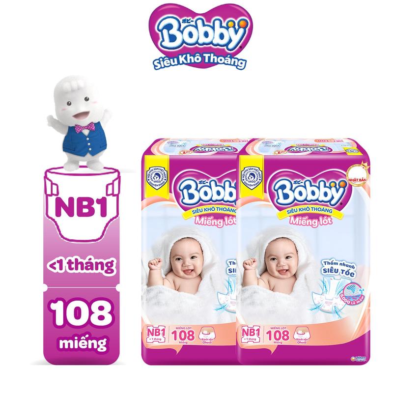 COMBO 2 Bobby Miếng lót sơ sinh Siêu khô thoáng Newborn 1 NB1 108 miếng cho bé