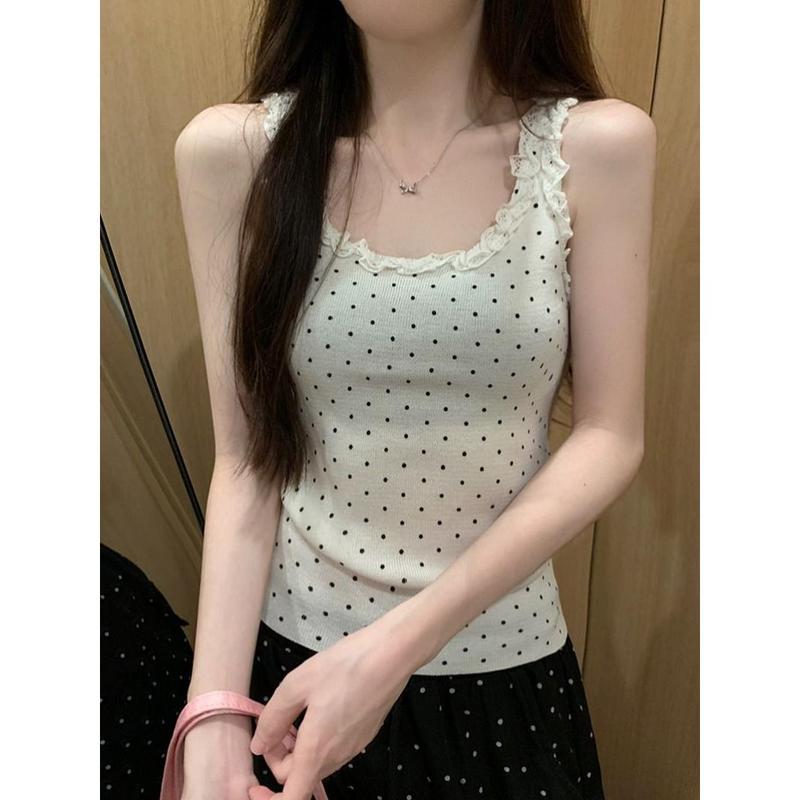 Red Polka Dot Lace Camisole Women's Summer Slim-Fit Short Sleeveless Top 3