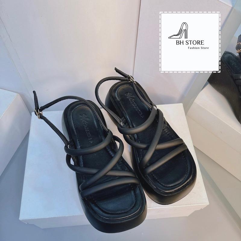 Sandal quai mảnh fullbox 2 màu đế bánh mì 6cm ( 021 ) Nữ DéP Shoes GiàY Đế Bằng Quai Chéo Quai Hậu Nhung Cao Su Jean thoitrang giày bệt 2