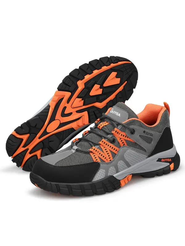 Men's Casual Colorblock Lace Up Low Top Safety Shoes, Breathable Lightweight Anti-spur Anti-crush Casual Safety Shoes, Work & Safety Footwear for Men 6