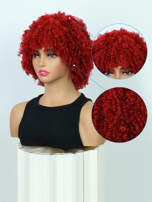 1 Piece 12 Inch Short Coily Wigs For Women, Gorgeous Fluffy Wigs With Bangs, Synthetic Wigs For Party, Daily Use 2