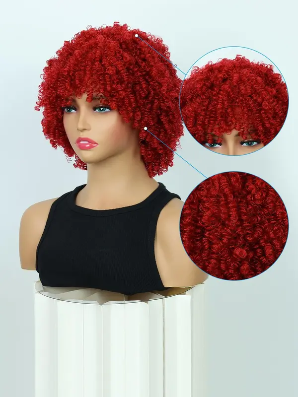 1 Piece 12 Inch Short Coily Wigs For Women, Gorgeous Fluffy Wigs With Bangs, Synthetic Wigs For Party, Daily Use 2
