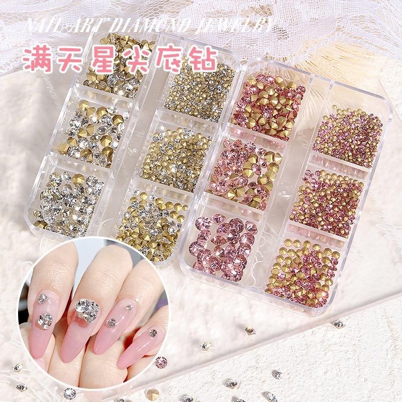  Đá chân nhọn 1440 Viên  Màu trà  Màu hồng  bảy màu mix  đá sáng đẹp  dùng gắn đính móng tay chân làm nail Sơn Gel Nữ Women Women 