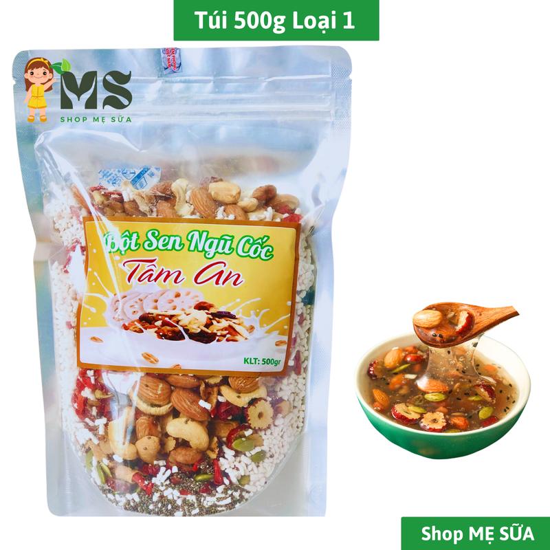 [Hàng LOẠI 1] Túi 500g Bột Sen Ngũ Cốc Mix Hạt Dinh Dưỡng Tâm An, Bột củ sen EatClean, Dưỡng Nhan và Granola - Shop Mẹ Sữa Chua Nho