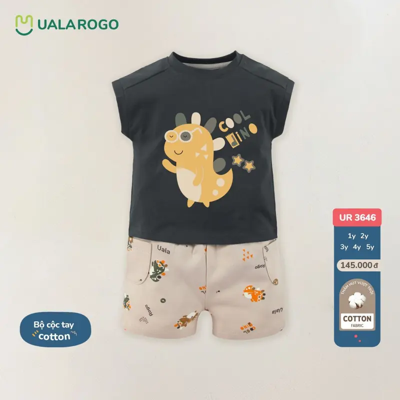Bộ quần áo ba lỗ cho bé Ualarogo từ 1-5 tuổi vải Cotton co giãn mềm mại thoáng khí 3646 3
