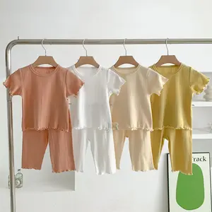 LNR Shop Setelan Anak Perempuan Baju Rumahan Lengan Celana Pendek Cocok untuk  Musim Panas Bahan Adem dan Halus Atasan Polos Warna Cantik Set Santai Piyama Baju Tidur Pajamas