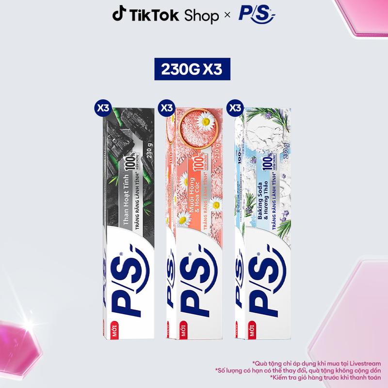 [KOL Live 2] Combo 3 Kem đánh răng P/S Baking Soda Hương Thảo Hỗ Trợ Trắng Răng Tự Nhiên 230g/hộp [2]
