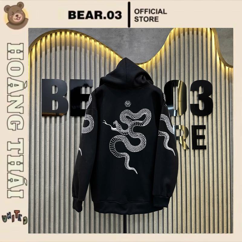 Áo PP Rắn Logo Sắt Họa Tiết In Trước Sau Mũ Hai Lớp HOTTREND Nam Nữ Boy Phố - Hoodie, Menswear