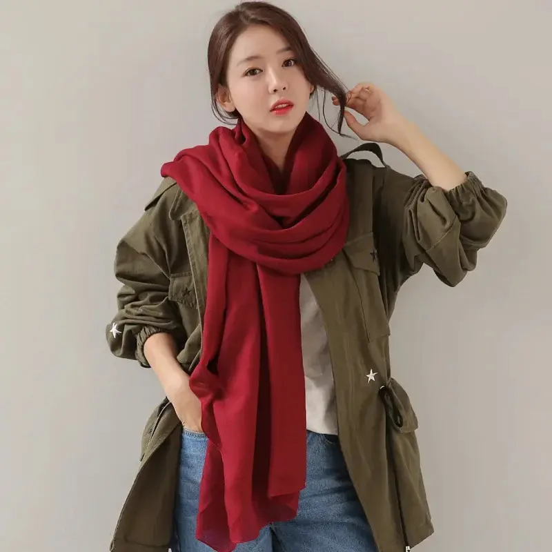 Spring and Autumn Oversized Cotton Linen Scarf Solid Color Ethnic Style Beach Vacation Sun Protection Shawl Beach Towel Silk Scarf Gauze Scarf for Women
