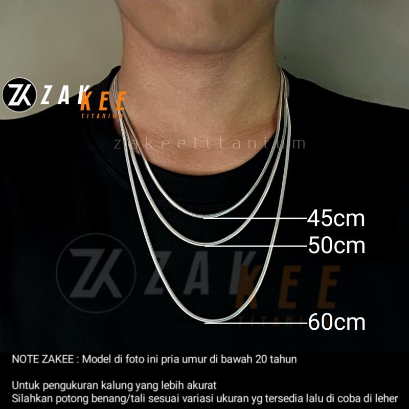 Kalung Titanium Pria Wanita Anti Karat Silver Belut Gepeng Pipih Silver Aksesoris Cowok Cewek Stainless 5
