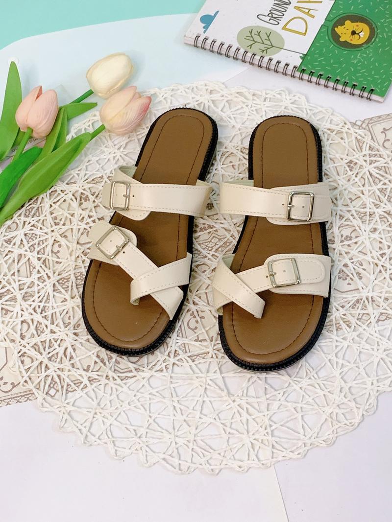Product Introduction of Dép nữ xỏ ngón hai quai khóa vuông 3 MÀU TRẮNG ĐEN BE( Form chuẩn) DéP Shoes Nhung Jean 15