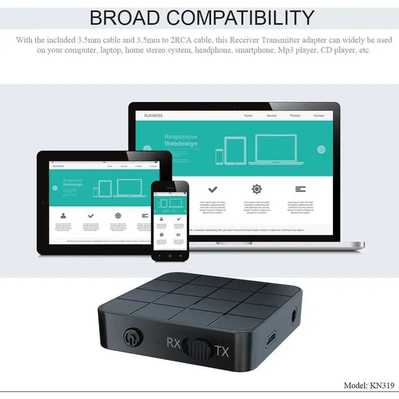 2 in 1 bluetooth receiver audio&bluetooth transmitter 5.0 with 3.5mm - Hitam For TV Computer Car Speaker Headset 7