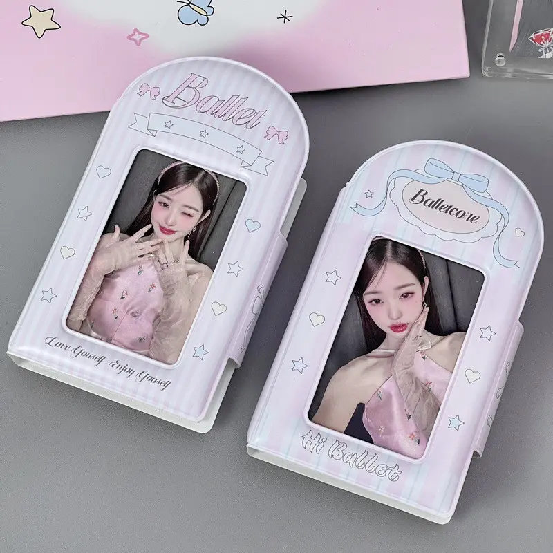 Album Ảnh Phong Cách Múa Ba Lê, 3 Inch, Bìa Màu Hồng, Giá Đỡ Ảnh Thẻ, Album Mini, Để Sưu Tập Thẻ, Lưu Trữ Bảo Vệ Thẻ Thần Tượng Kpop Decor 1