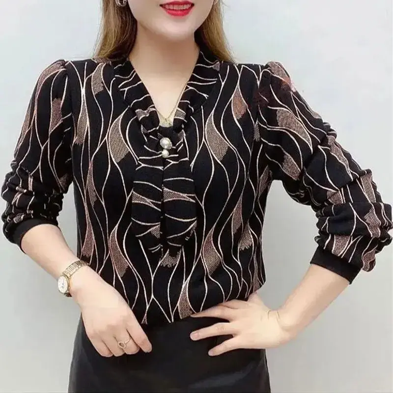 Áo Sơ Mi Cổ Chữ V In Hình Gợn Sóng Quần Áo Nữ, Băng Quấn, Thích Hợp Cho Mùa Xuân Và Mùa Thu, Hàng Mới Về, Đồ Trang Trí Ba Chiều Ngọc Trai Sang Trọng Kim Cương, Áo Cánh Nhẹ Áo Quần Áo Nữ Hàng Đầu Cho Nữ