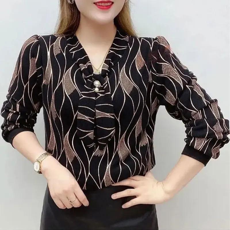 Áo Sơ Mi Cổ Chữ V In Hình Gợn Sóng Quần Áo Nữ, Băng Quấn, Thích Hợp Cho Mùa Xuân Và Mùa Thu, Hàng Mới Về, Đồ Trang Trí Ba Chiều Ngọc Trai Sang Trọng Kim Cương, Áo Cánh Nhẹ Áo Quần Áo Nữ Hàng Đầu Cho Nữ 0