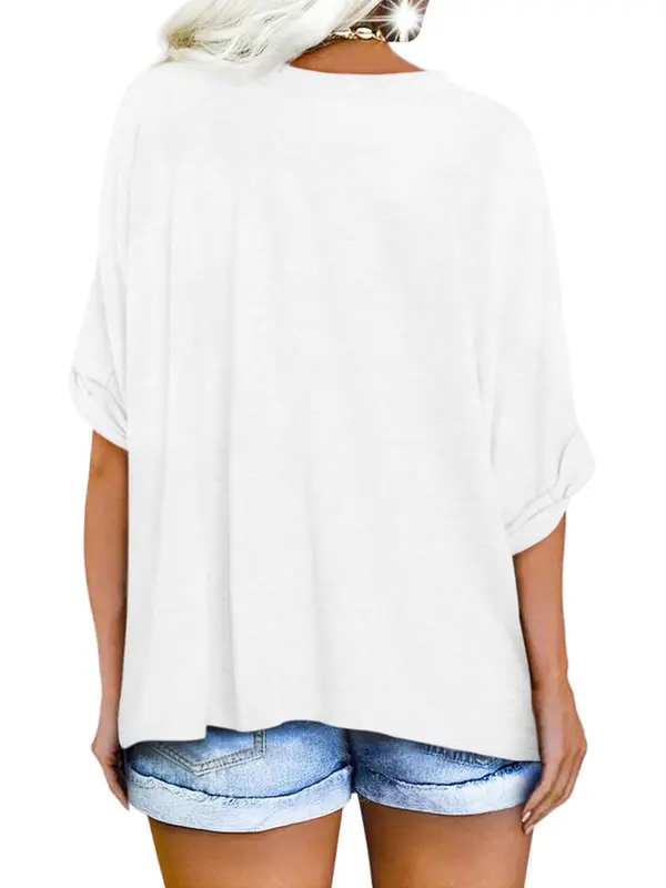 Women's V Neck Batwing Sleeve Tee, Classy Casual Minimalist Plain Short Sleeve T-shirt, Ladies Clothes for Daily Wear, Tops for Women, Womenswear, Tshirts for Women, Summer Top, Comfy Fabric 7