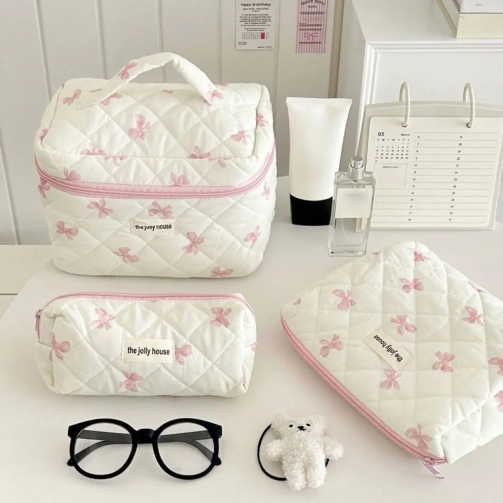 Bowknot Cosmetic Bag Small Fresh Cute Ladies Cosmetics Clutch Student Portable Storage Bag Wash Bag Large Capacity Bag