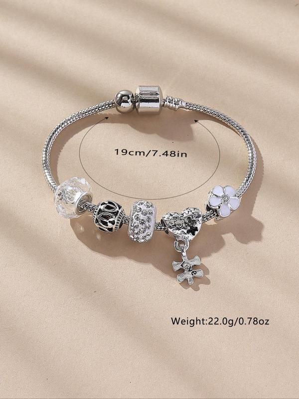 Fashion Elegant Heart Decor Bangle for Women, Rhinestone Inlaid Casual All-match Alloy Bracelet, Gift for Girlfriend 1